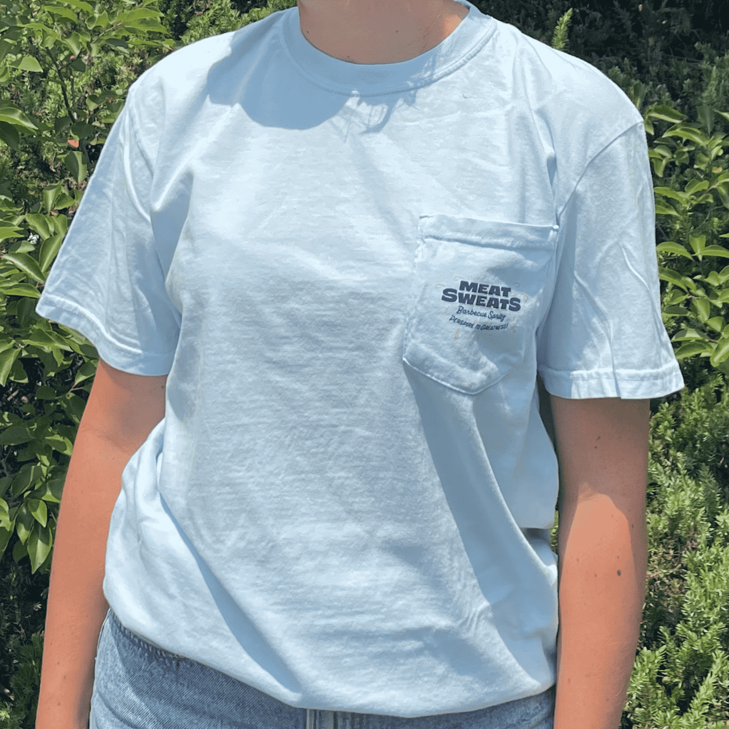 Summer Logo Short Sleeve Comfort Colors Pocket T-Shirt- Chambray
