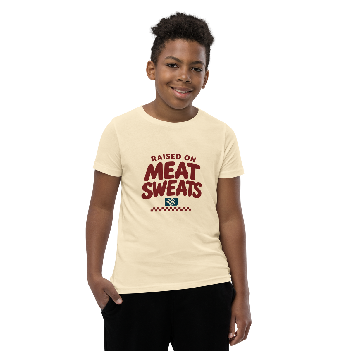 Youth Short Sleeve T-Shirt - Natural Front (Male Model)