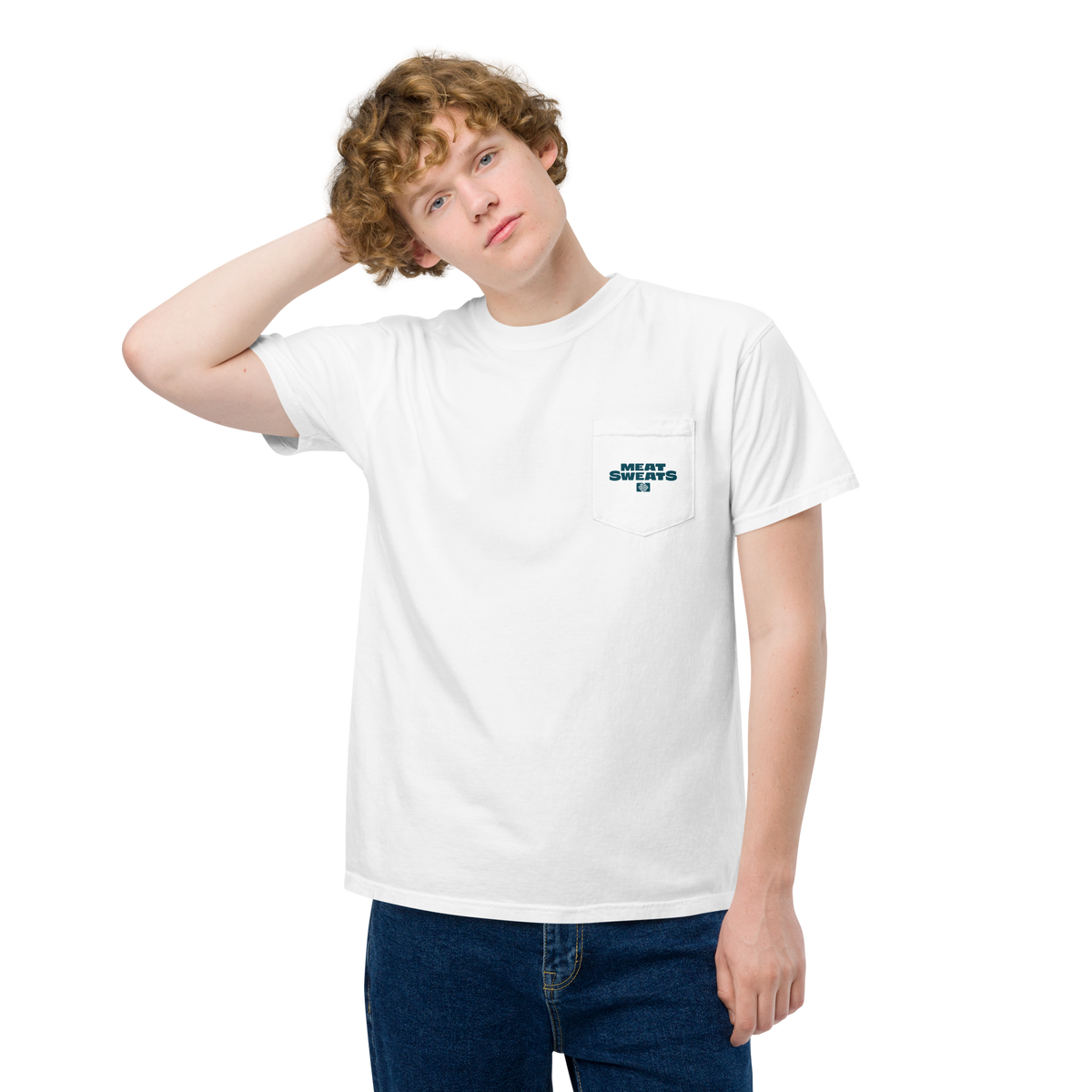 Bird Bath Unisex garment-dyed pocket t-shirt - White Front (Female Model)
