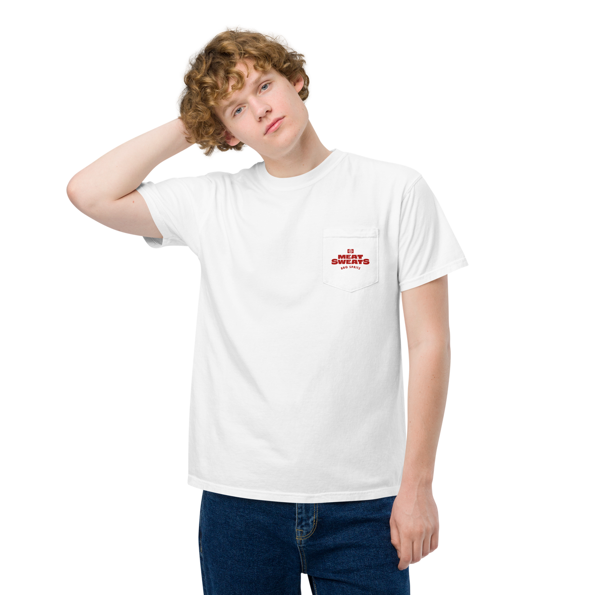 Chain Smoker Unisex garment-dyed pocket t-shirt - White Front (Female Model)