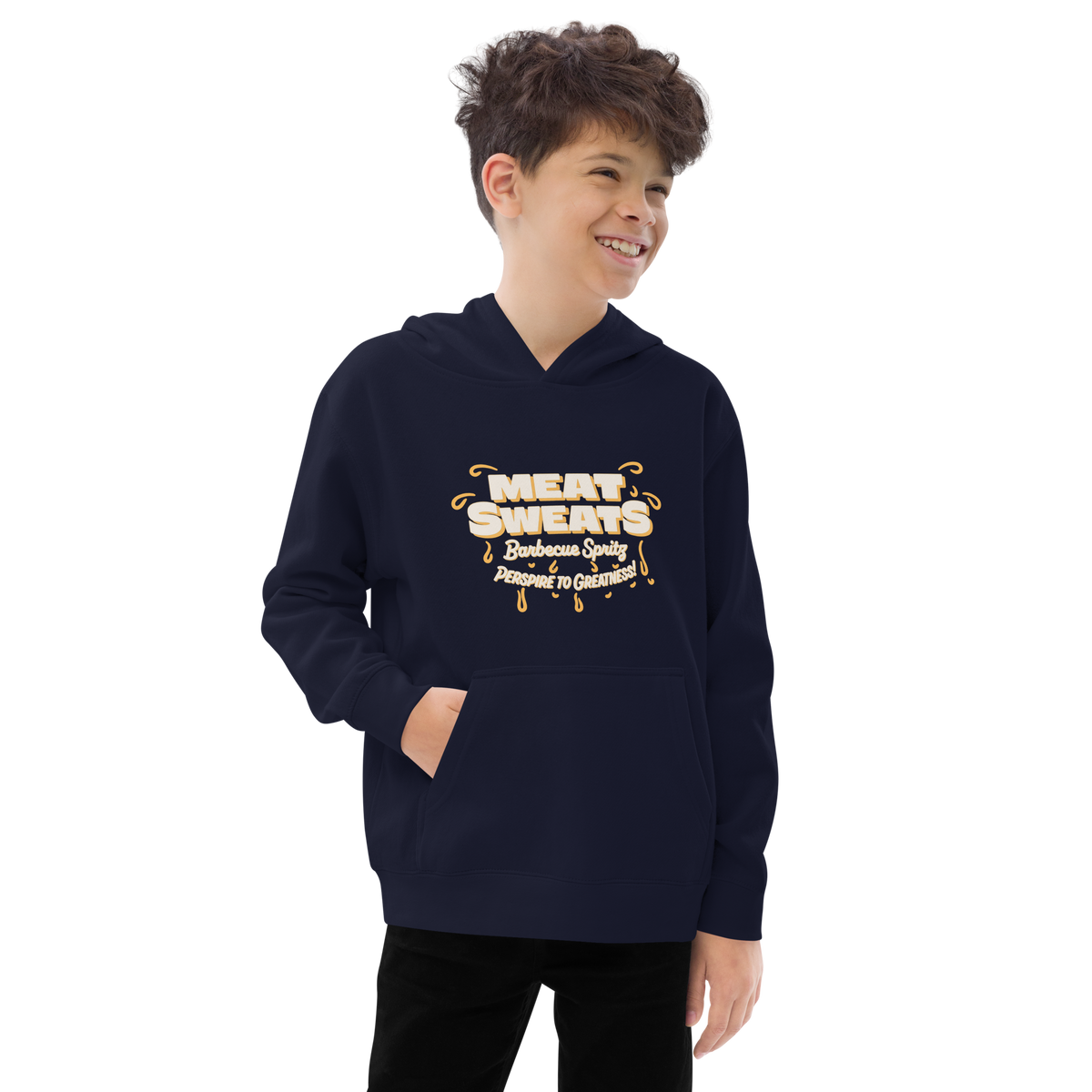 Meat Sweats Kids Fleece Hoodie - Navy Blazer Front