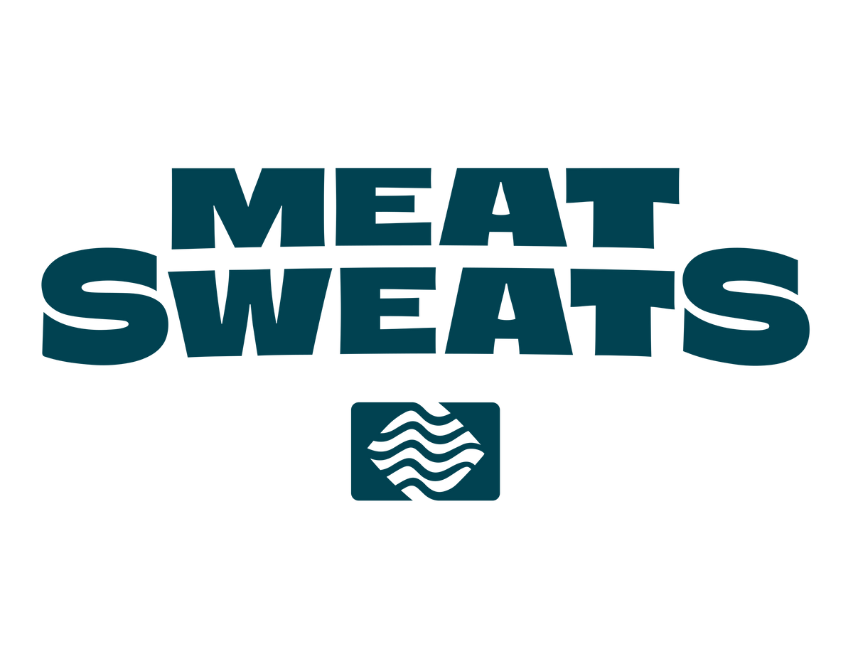 Meat Sweats stacked logo sticker in teal with wave icon