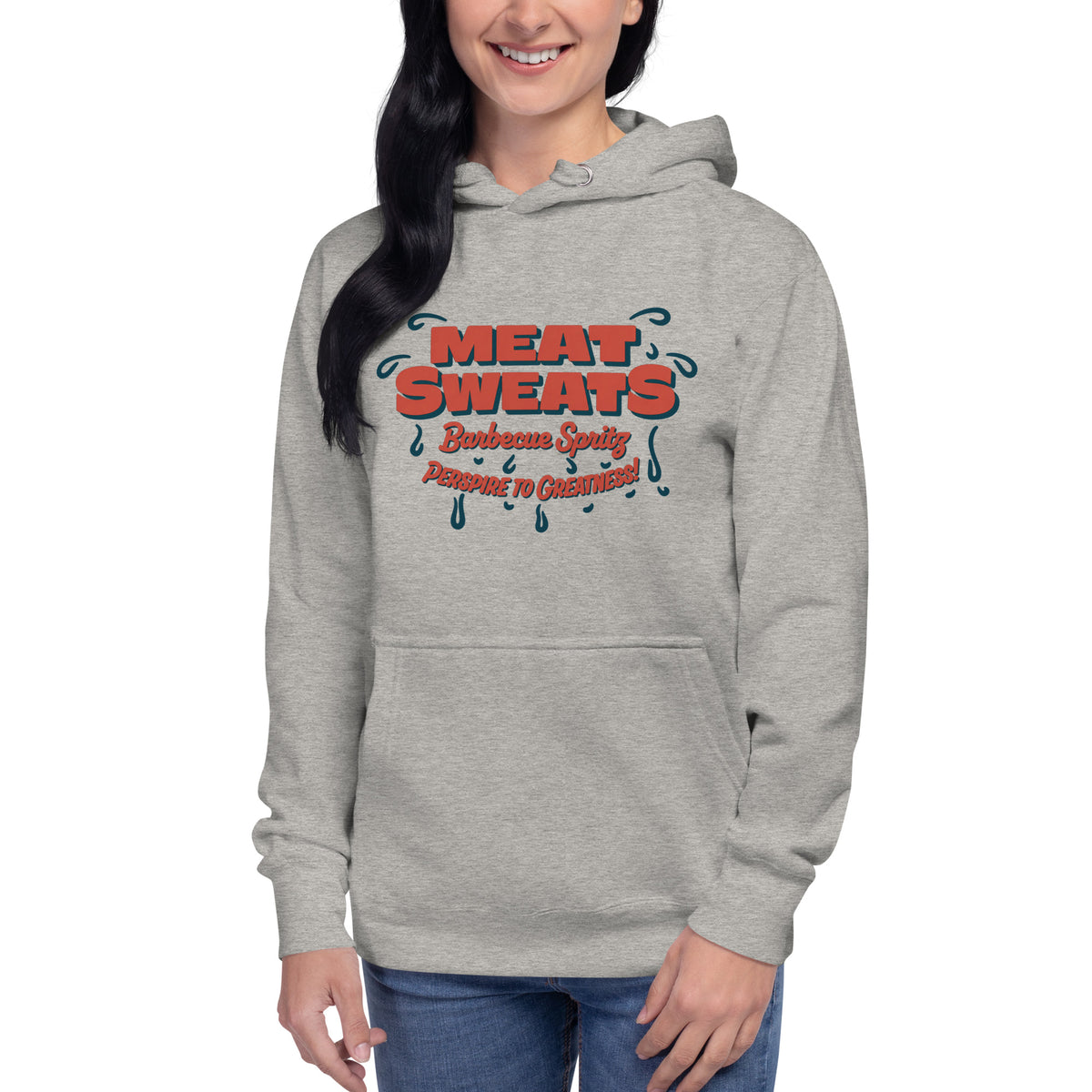 Meat Sweatshirt Unisex Hoodie - Carbon Grey Front (Female Model)