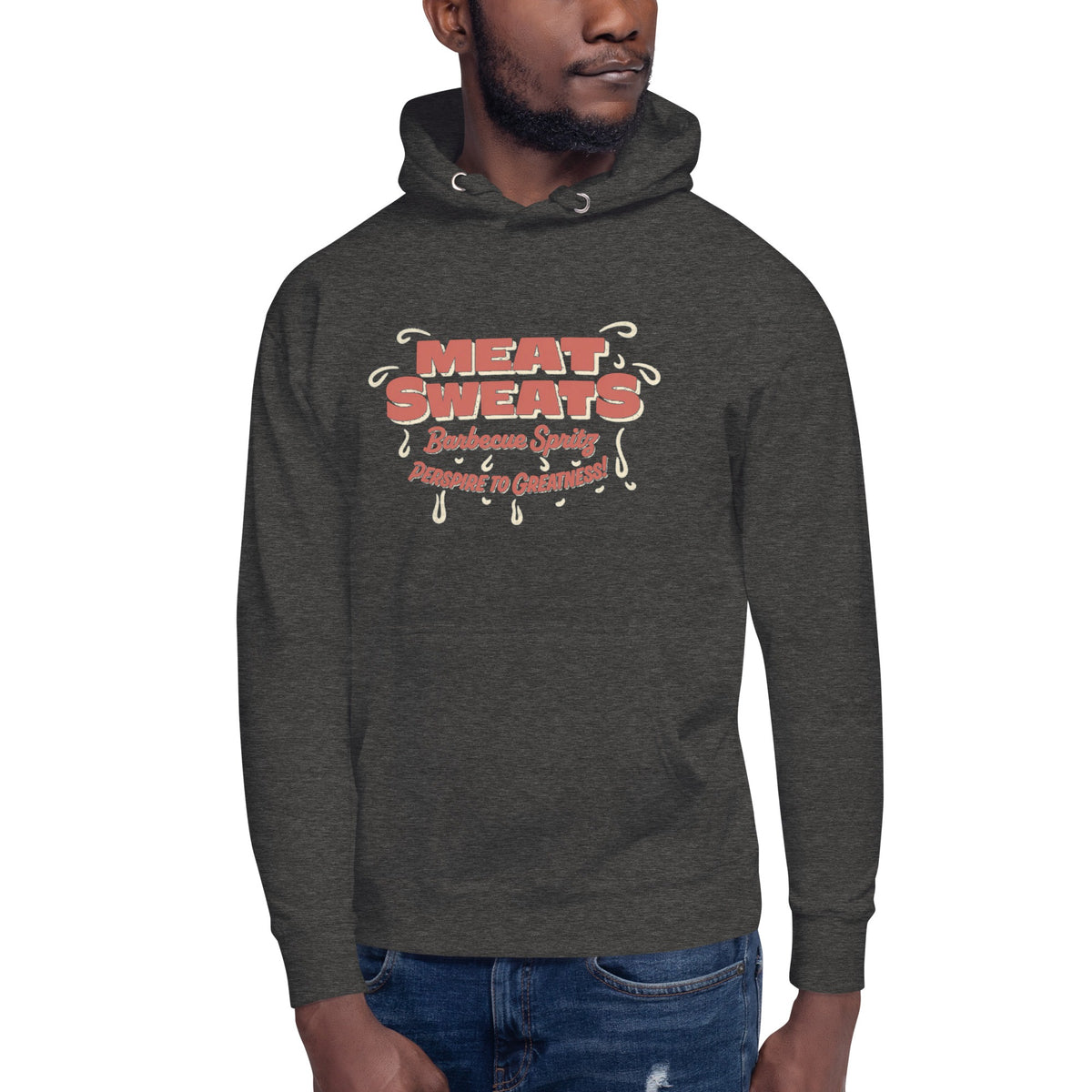 Meat Sweatshirt Unisex Hoodie - Charcoal Heather Front (Male Model)
