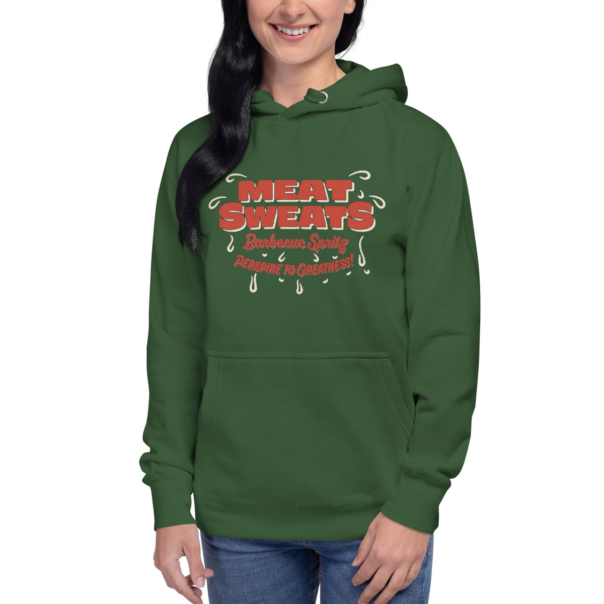 Meat Sweatshirt Unisex Hoodie - Forest Green Front (Female Model)