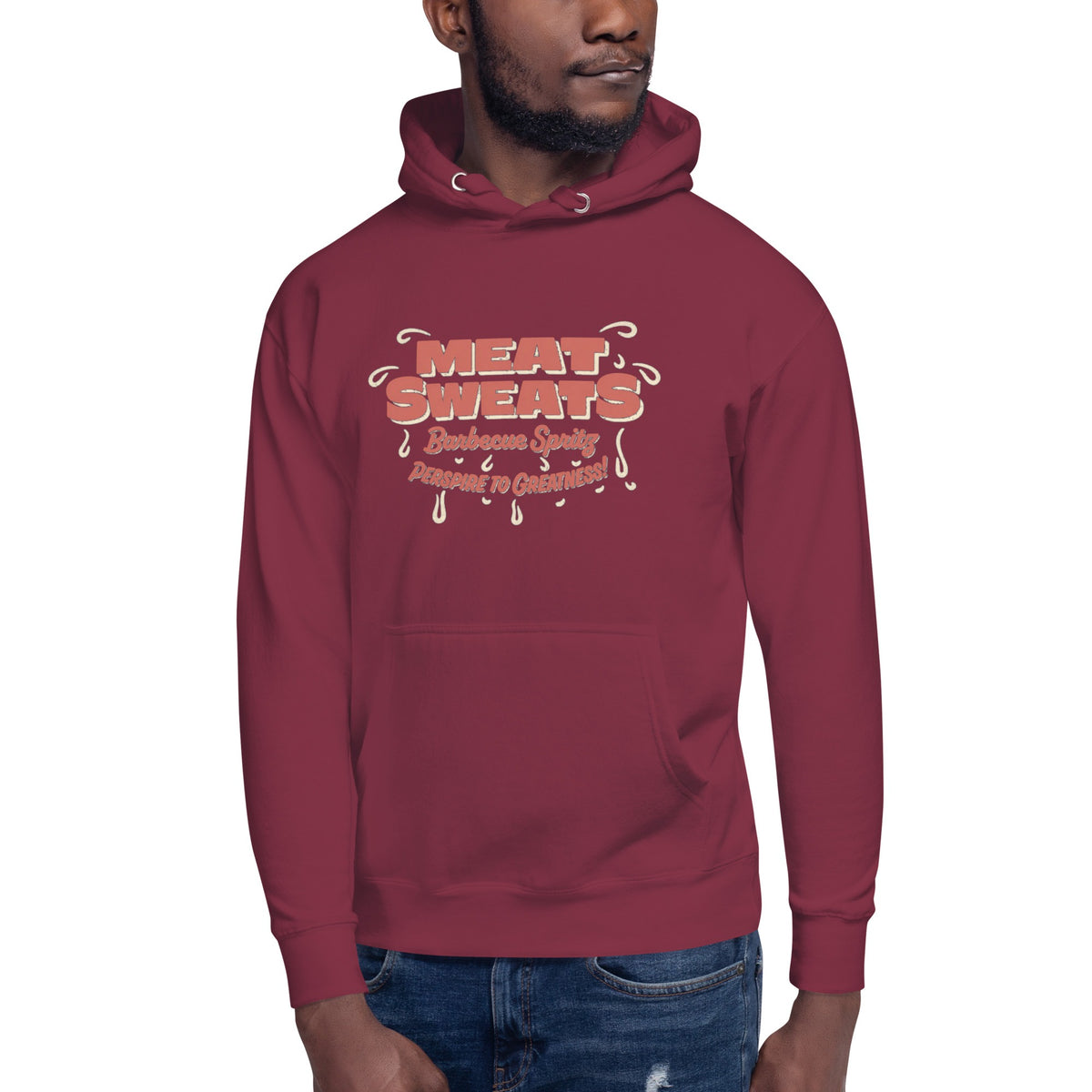 Meat Sweatshirt Unisex Hoodie - Maroon Front (Male Model)