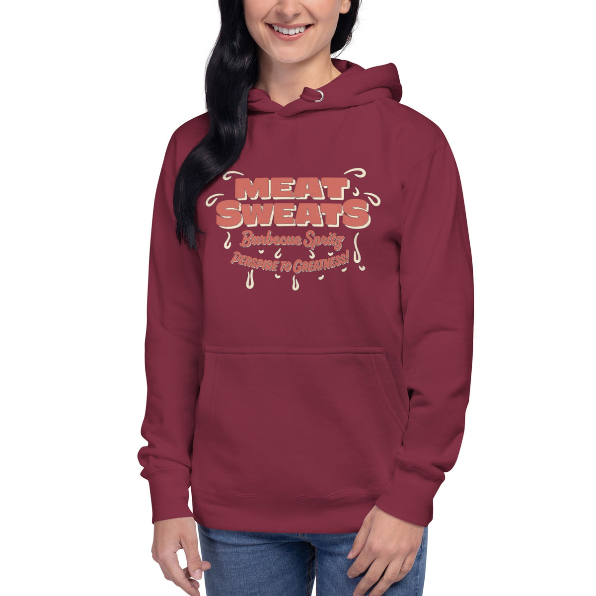 Meat Sweatshirt Unisex Hoodie - Maroon Front (Female Model)