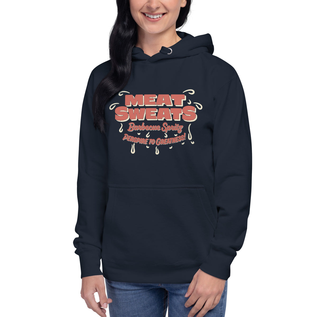 Meat Sweatshirt Unisex Hoodie - Navy Blazer Front (Female Model)