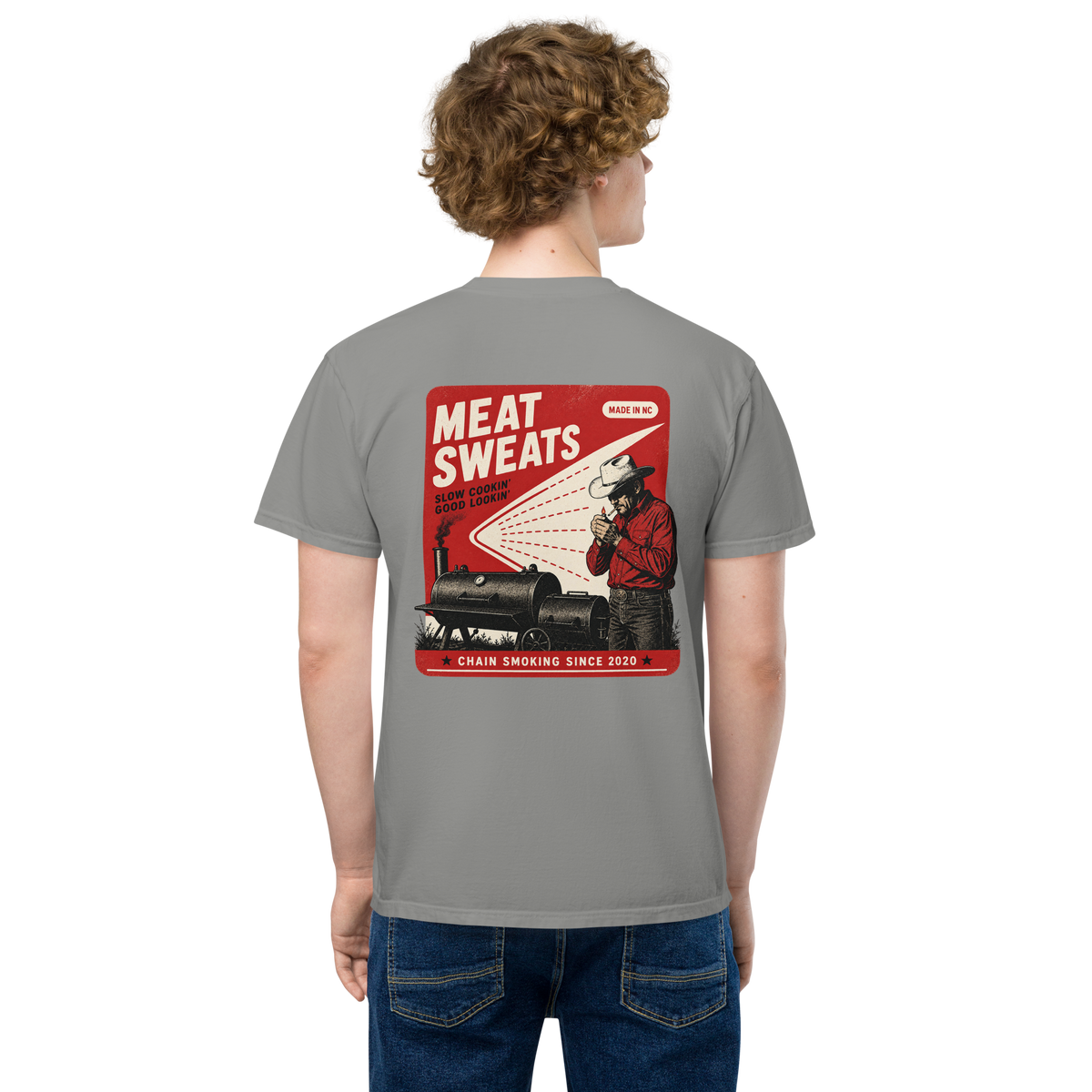 Chain Smoker Unisex garment-dyed pocket t-shirt - Grey Back
