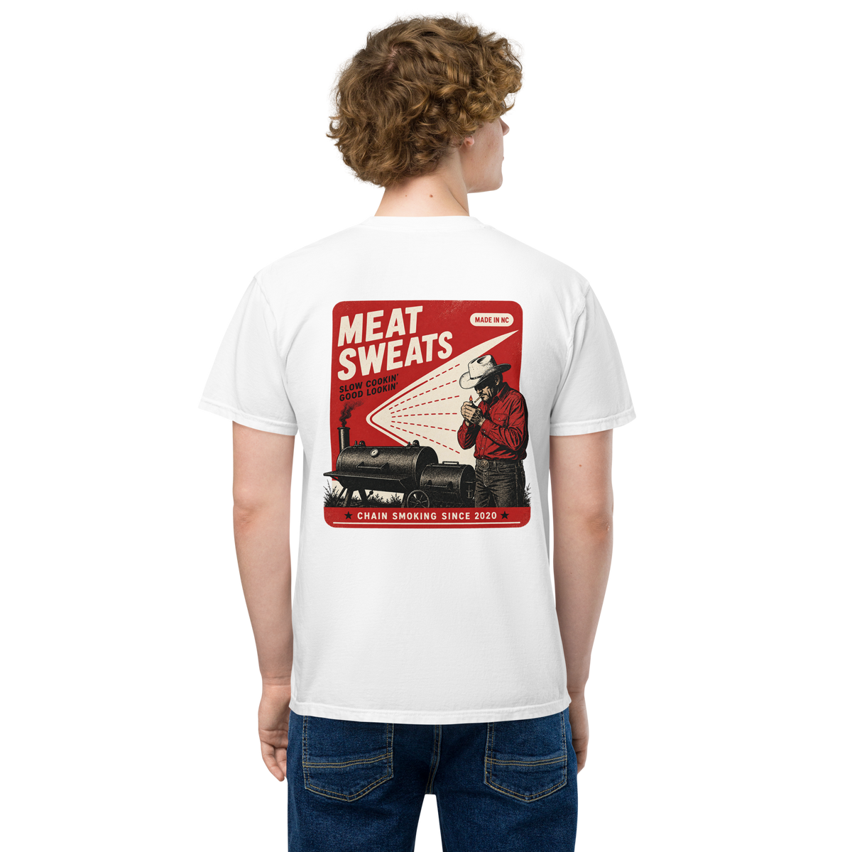 Chain Smoker Unisex garment-dyed pocket t-shirt - White Back
