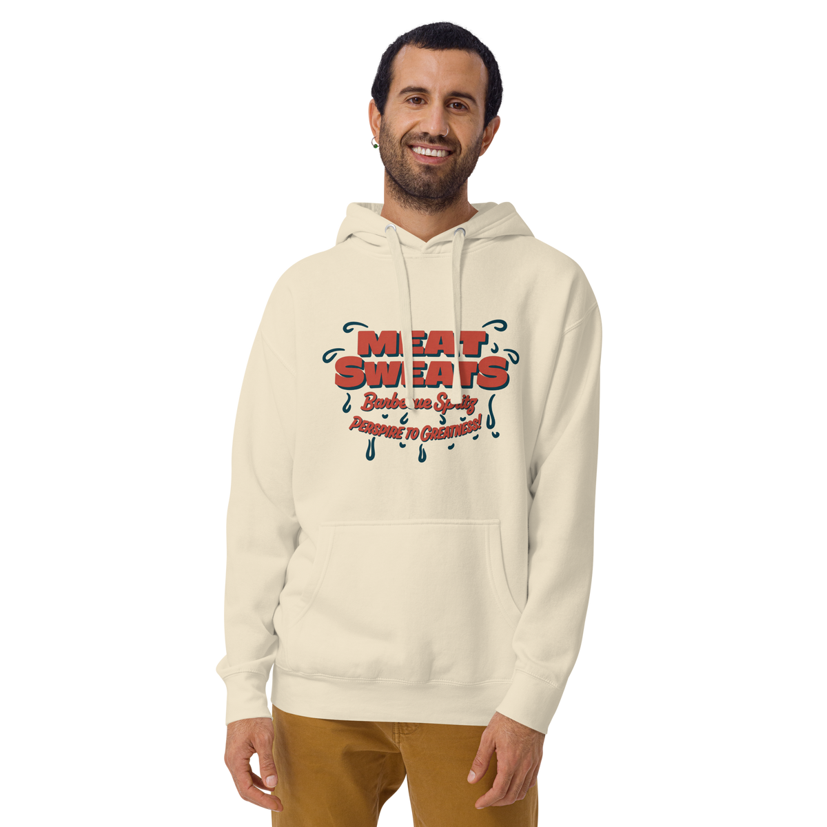 Meat Sweatshirt Unisex Hoodie - Bone Front (Male Model)