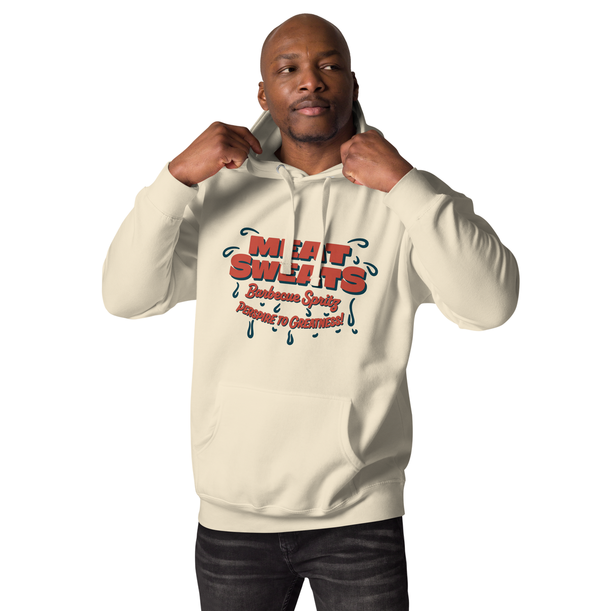 Meat Sweatshirt Unisex Hoodie - Bone Front (Male Model, Hood Strings)